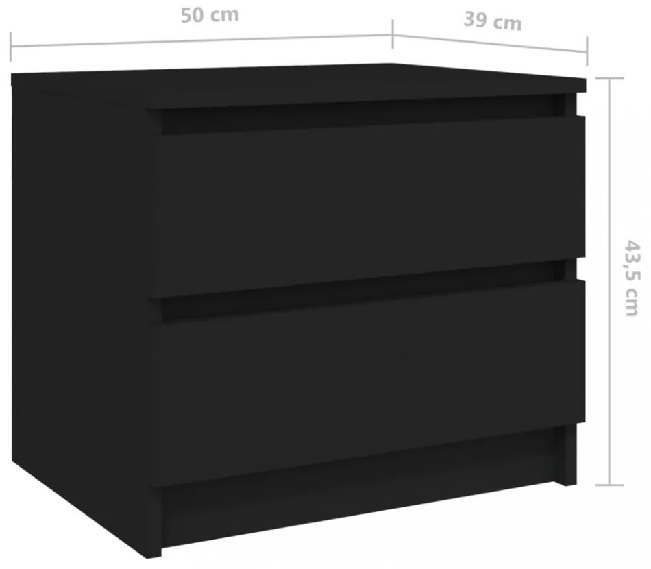 2 db fekete szerelt fa éjjeliszekrény 50 x 39 x 43,5 cm