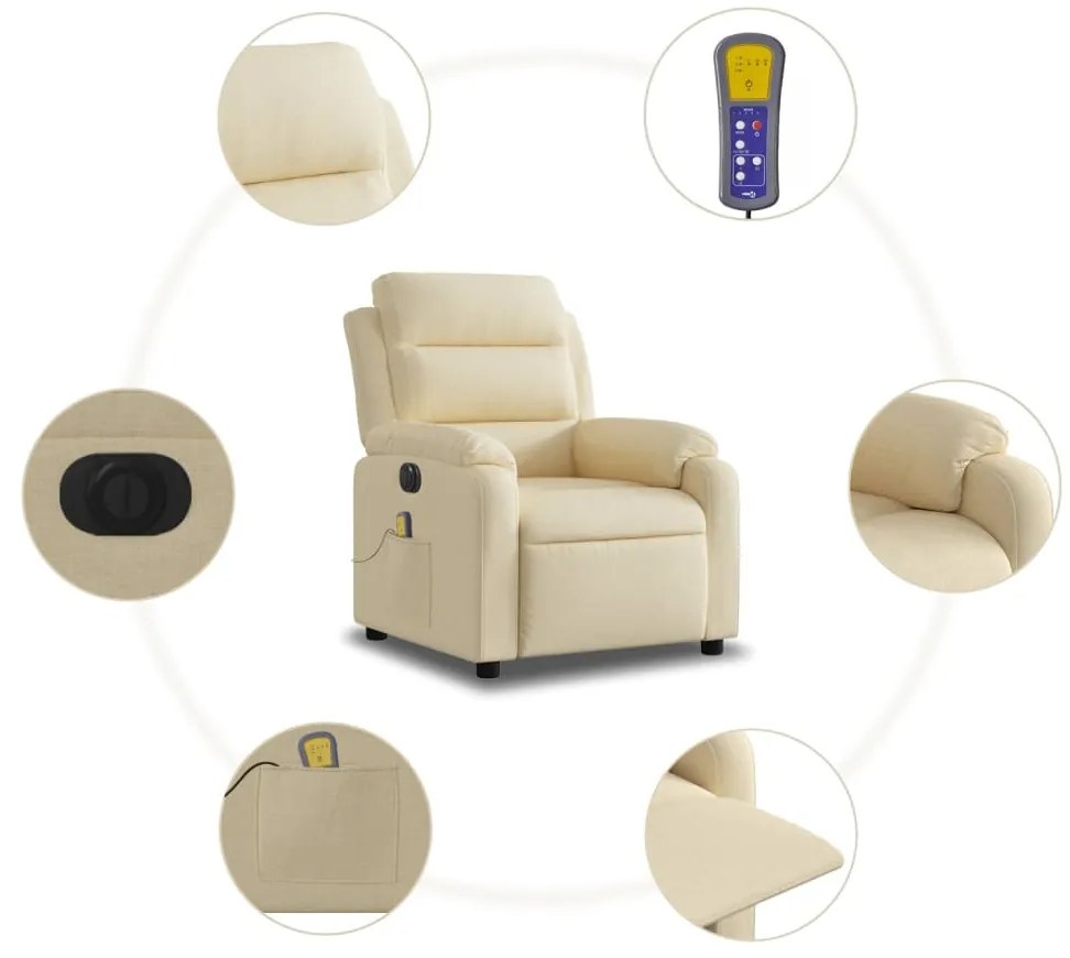 vidaXL krémszínű szövet dönthető elektromos masszázsfotel