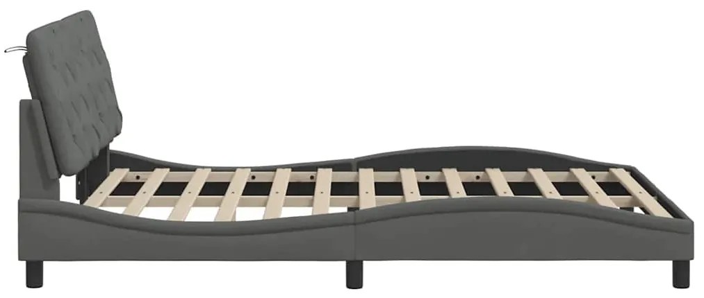 sötétszürke szövet ágykeret LED-es matrac nélkül 140x200 cm