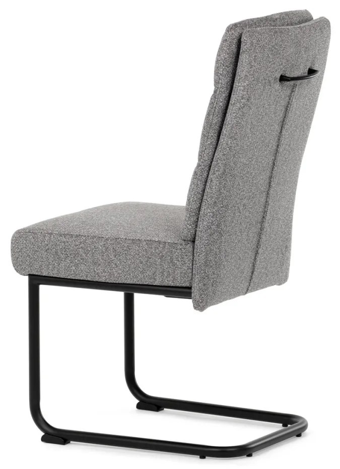 Scaun de sufragerie cu bază tip sanie, scaun cu arcuri imbunătațite, mîner pe spătar, țesătură gri deschis, metal negru