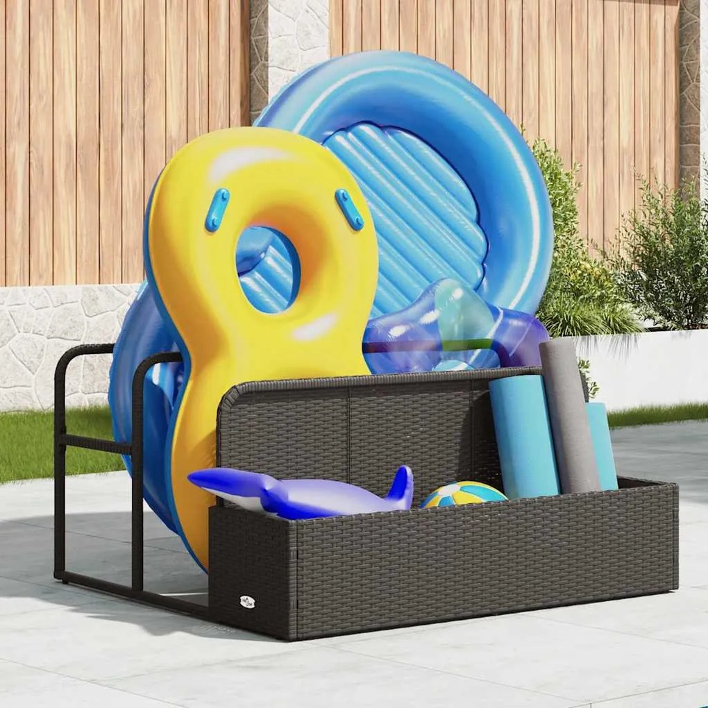 fekete polyrattan medence melletti úszótároló 110x100x57 cm