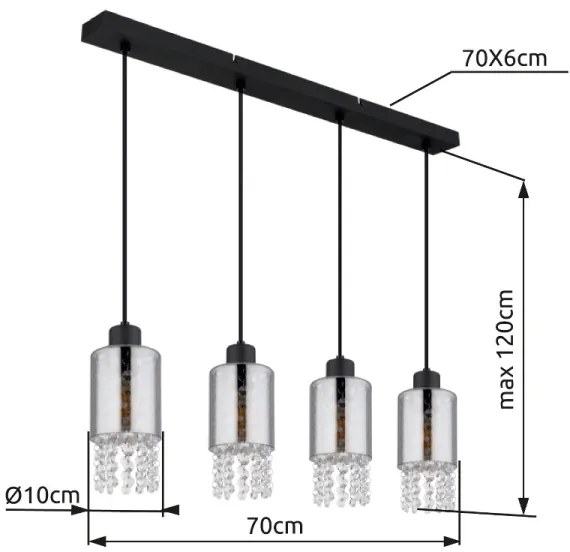 Globo 15799-4H - Csillár zsinóron BACKEY 4xE27/40W/230V fekete
