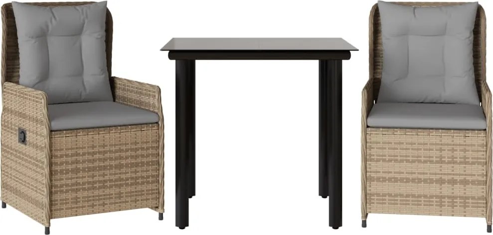 vidaXL 3 részes bézs polyrattan kerti étkezőgarnitúra párnákkal