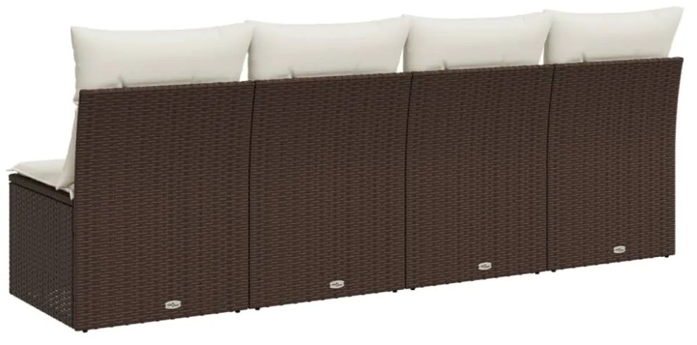 4 személyes barna polyrattan kerti kanapé párnával