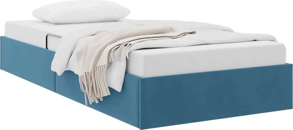vidaXL Tárolós Ágy fejtámlával tárolóval Sötét kék 90 x 190 cm Bársony