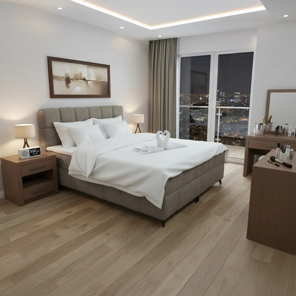 Boxspring ágy, 160x200, barnásszürke taupe, ALMA
