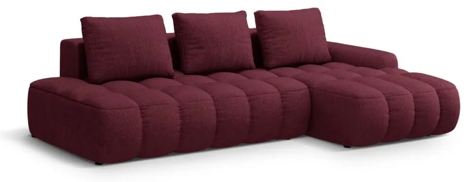 Borvörös kinyitható-tárolóhelyes sarokkanapé (jobb oldali-heverő résszel) Linz – Cosmopolitan Design
