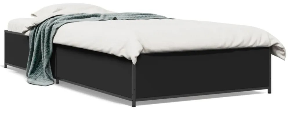 fekete szerelt fa és fém ágykeret 100 x 200 cm