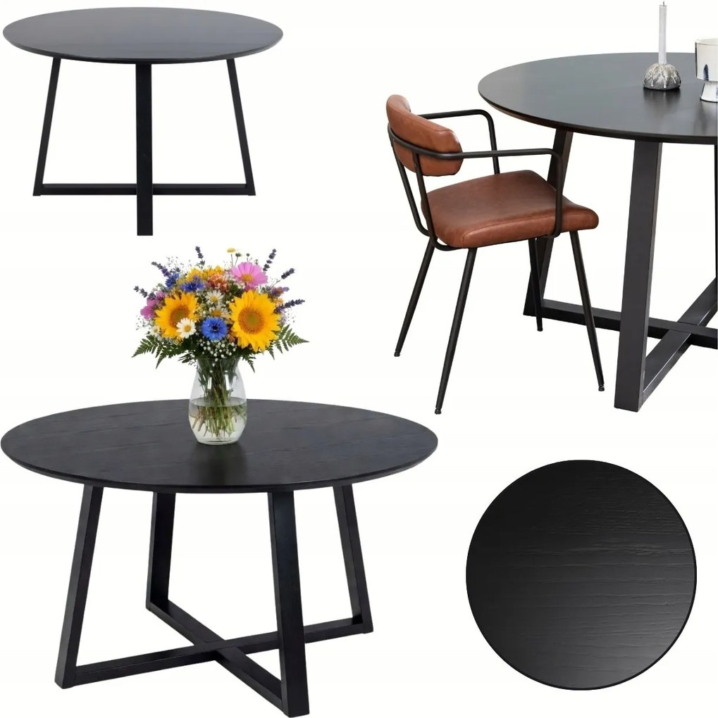 Étkezőasztal 120x75 furnér Tölgy Olajozott skandináv Kerek fekete