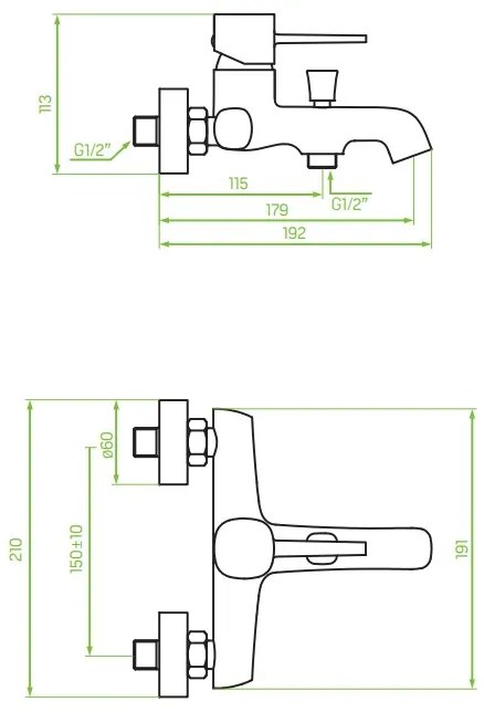 Laveo Pola, falra szerelhető kádcsaptelep, arany matt, LAV-BAP_G10B