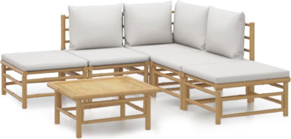 vidaXL 6 részes bambusz kerti ülőgarnitúra világosszürke párnákkal