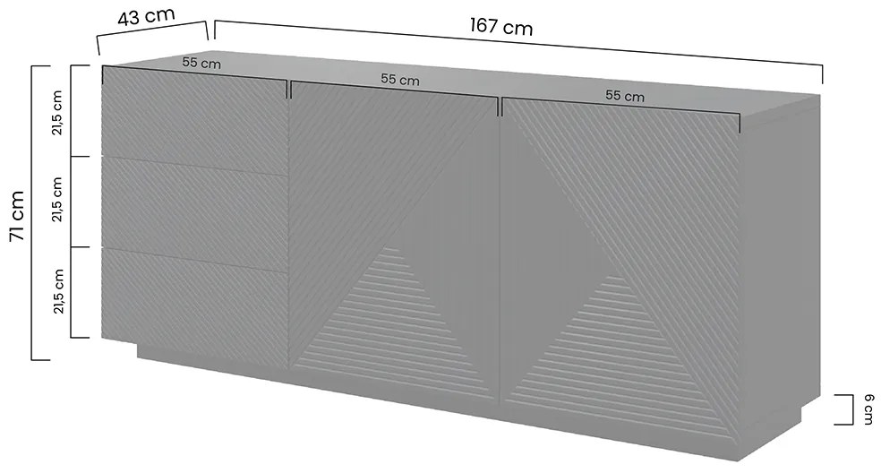 Asha komód, fiókokkal és bordázott előlappal - 167 cm - kasmír