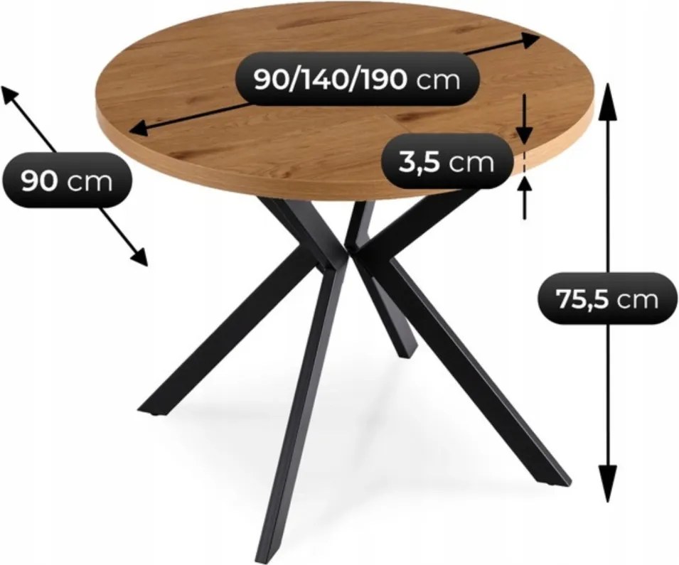 LUGO bővíthető étkezőasztal 90-190 cm arany tölgy/fekete