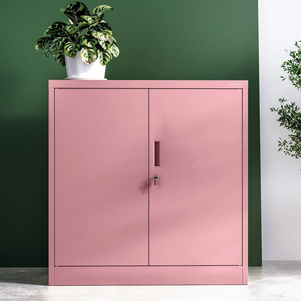 Alacsony fém irattartó szekrény BEATA, 900 x 930 x 400 mm, Fresh Style: púderrózsaszín
