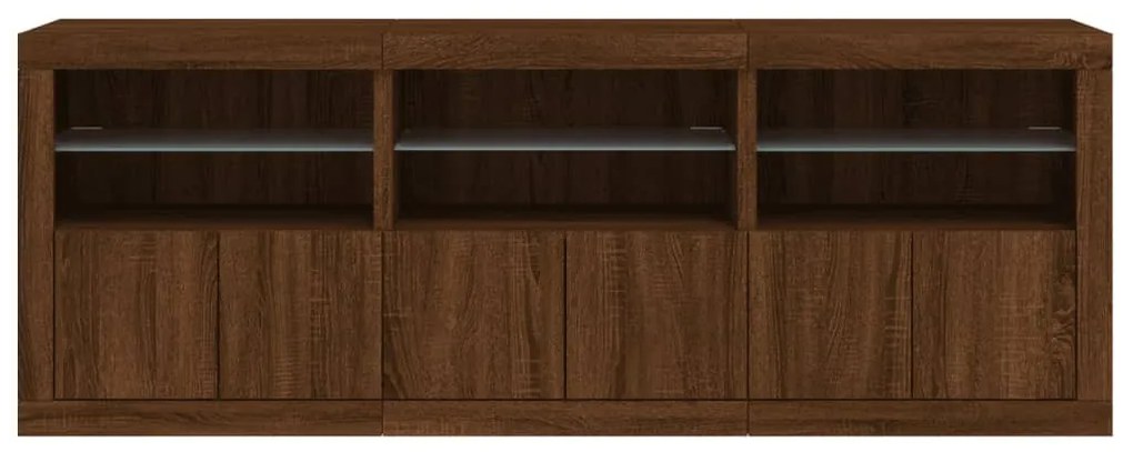 barna tölgy színű tálalószekrény LED-ekkel 181,5x37x67 cm