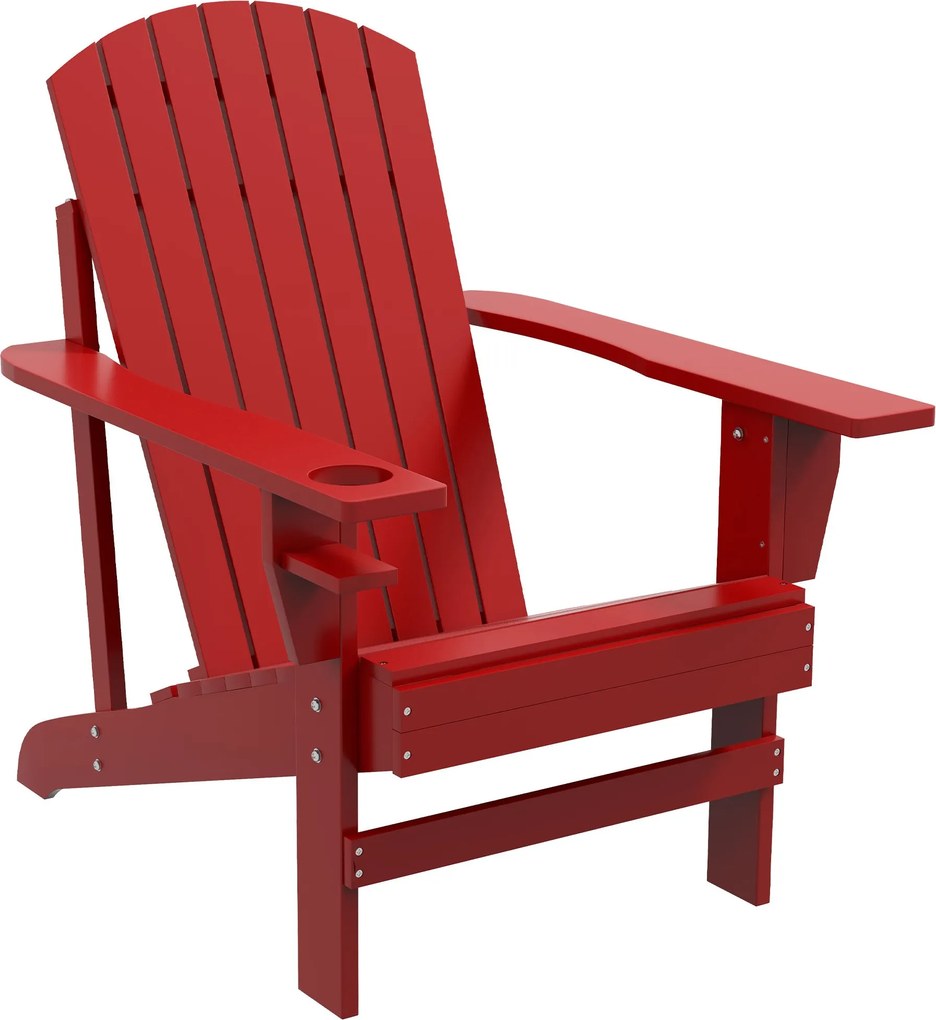 Outsunny Adirondack Kerti Szék Pohártartóval Napozó Erkély Szék Szilárd Fa Piros 72 x 94 x 93 cm | Aosom