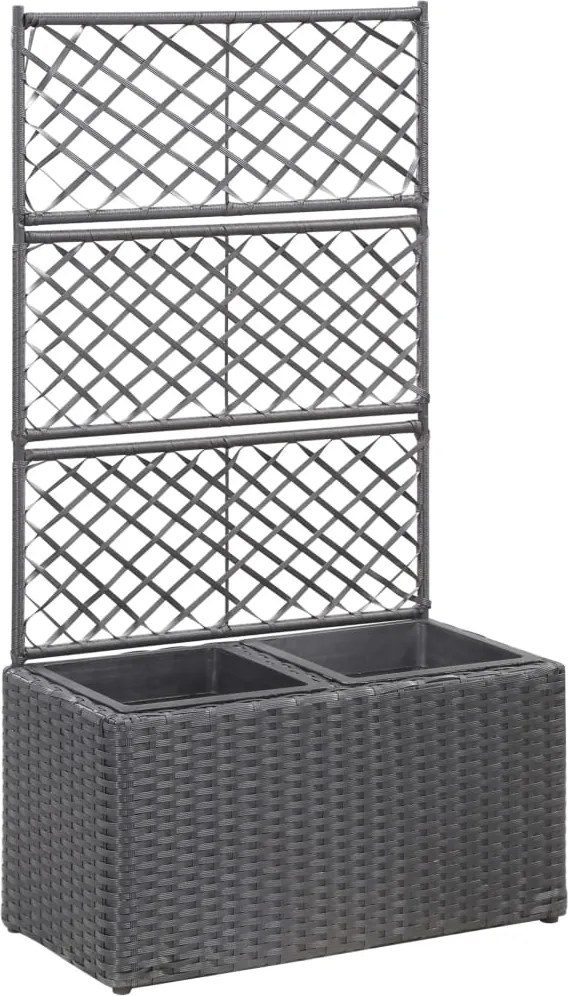 vidaXL fekete rácsos polyrattan magaságyás 2 kaspóval 58 x 30 x 107 cm