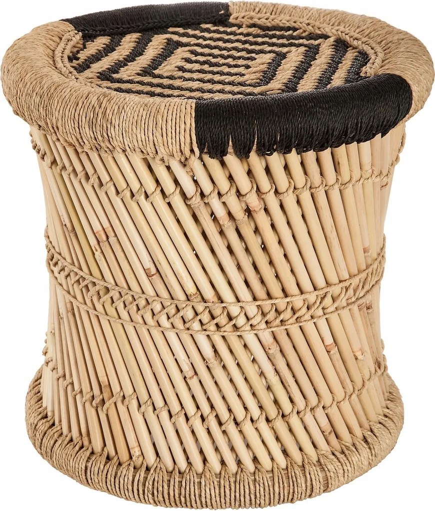 2 db-os dohányzóasztal szett Corde Black fekete bézs kerek fonott fa