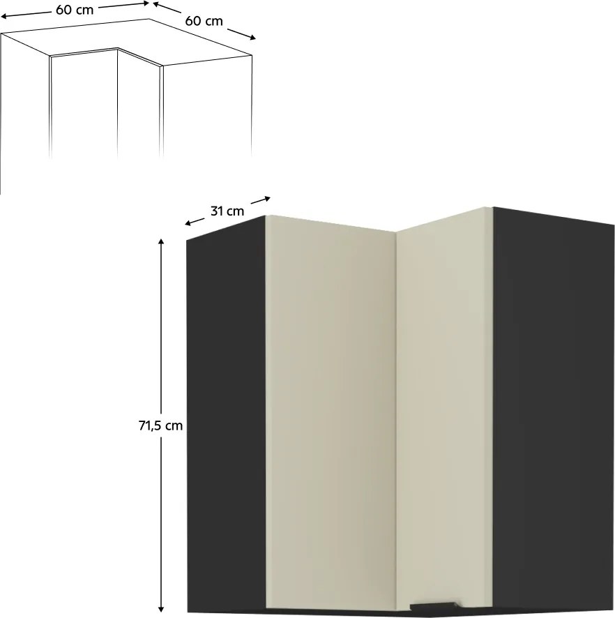 Felső sarokszekrény kasmír/fekete, ARAKA 60x60 GN-72 2F