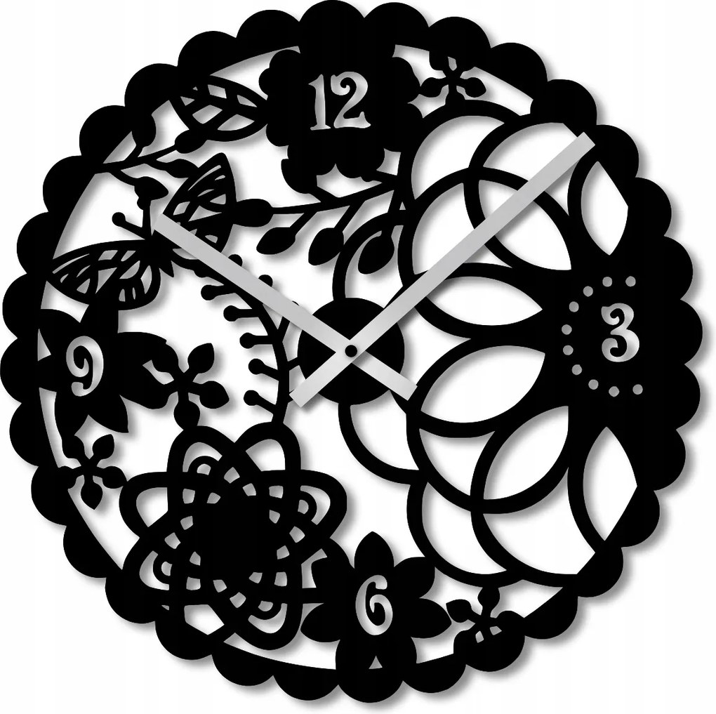 Falióra 50 cm Falióra Nagy Fa Óra Fekete Virágok 3D