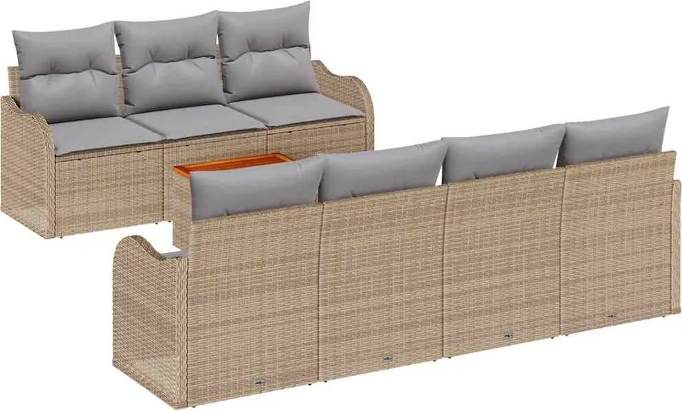 vidaXL Kerti Kanapé Szett párnával 8 pcs Bézs polirattan