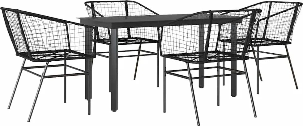 vidaXL 5 részes fekete polyrattan üveg kerti étkezőgarnitúra