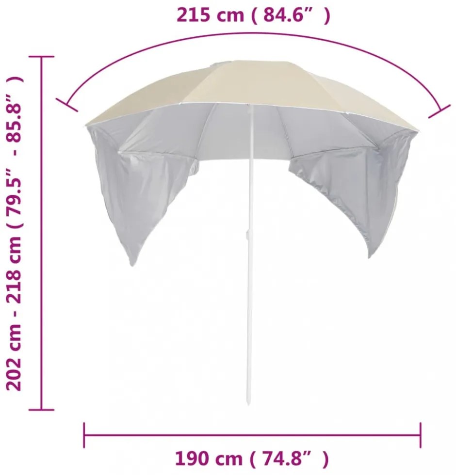 homokszínű strandnapernyő oldalfalakkal 215 cm