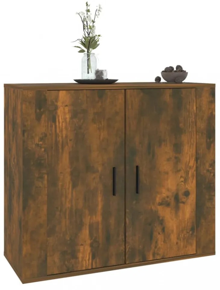 füstös tölgy színű szerelt fa tálalószekrény 80x33x70 cm