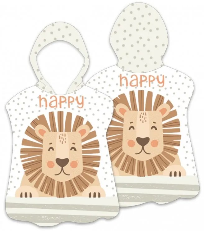 Gyermek poncsó HAPPY LION fehér 60 x 60 cm