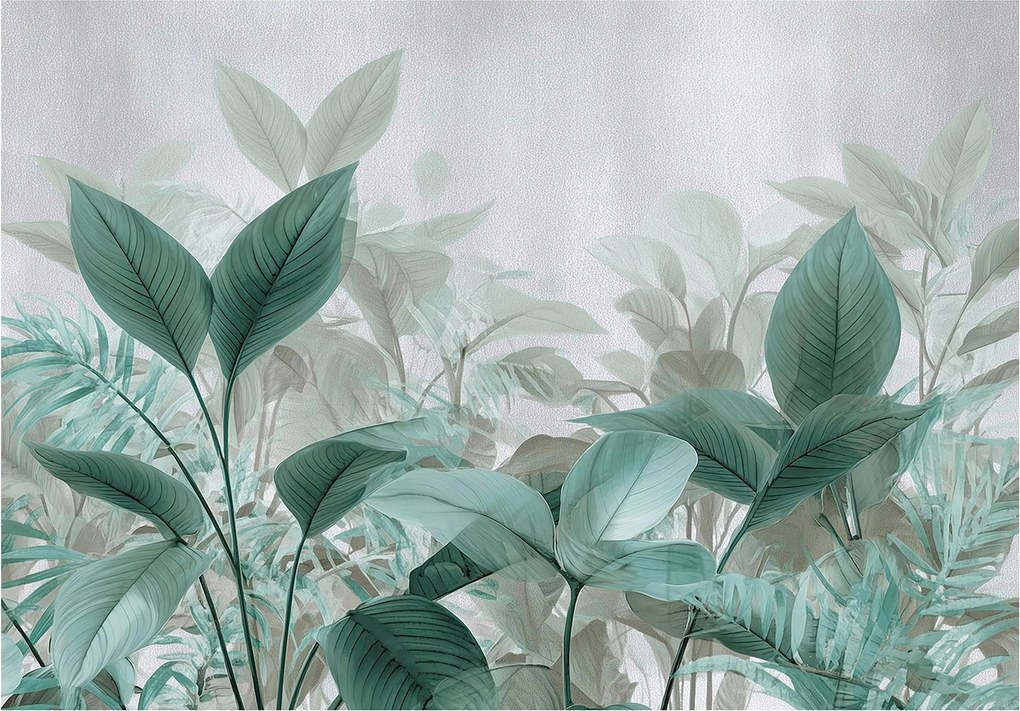 Fotótapéta levelek zöld szürke botanikai motívum 312 x 219 15756veXXL