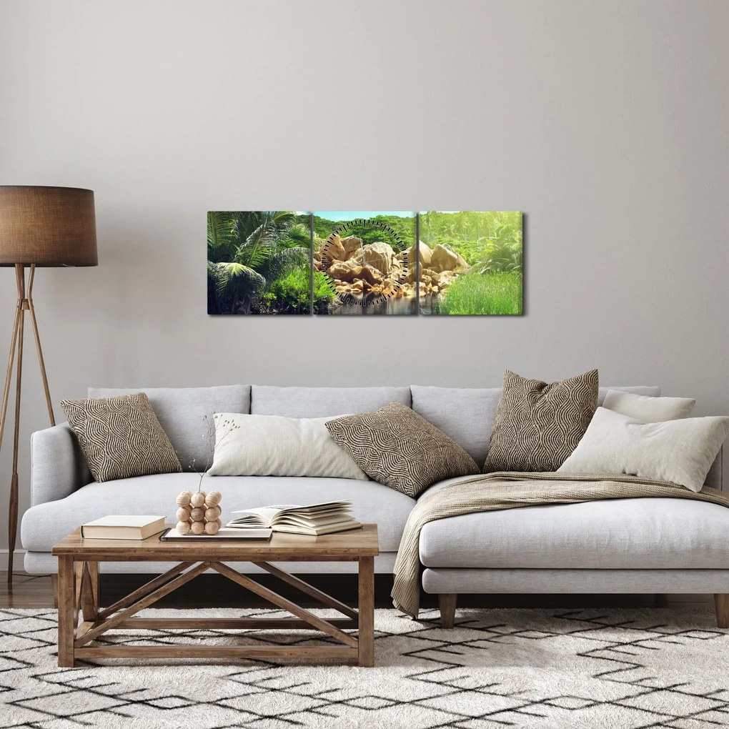 A tó képe a Seychelle-szigetek dzsungelében (órával) (90x30 cm)