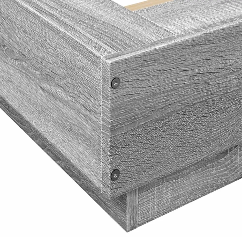 szürke sonoma színű szerelt fa ágykeret LED-del 200x200 cm