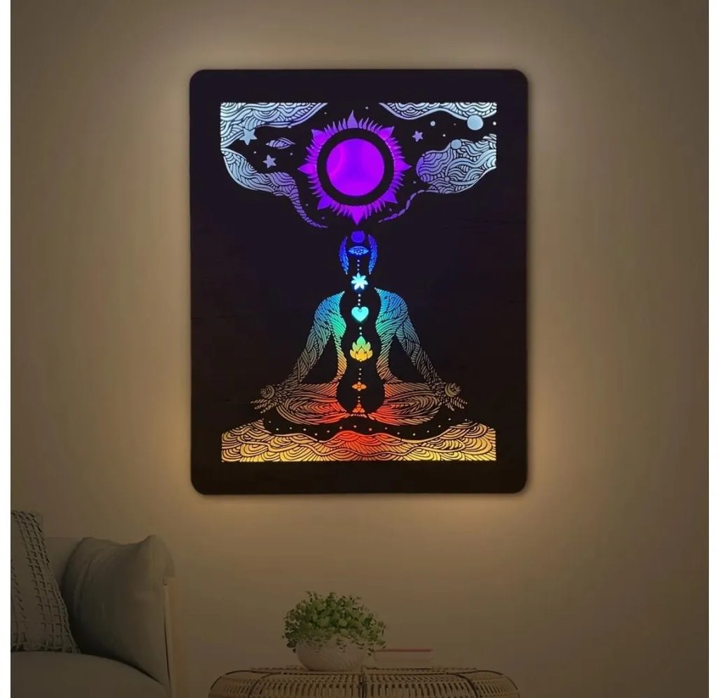 Li-Go 4421/A/4 - LED fali dekoráció LED/10W/5V 30000 mAh 70x90 cm tölgy/csakrák