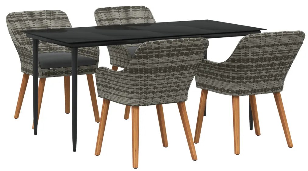 5 Darabos Kerti Étkező Szett Szürke Poly Rattan