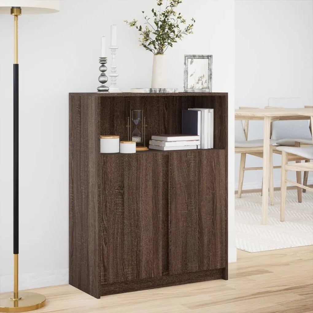 barna tölgy szerelt fa tálalószekrény LED-del 77x34x100 cm