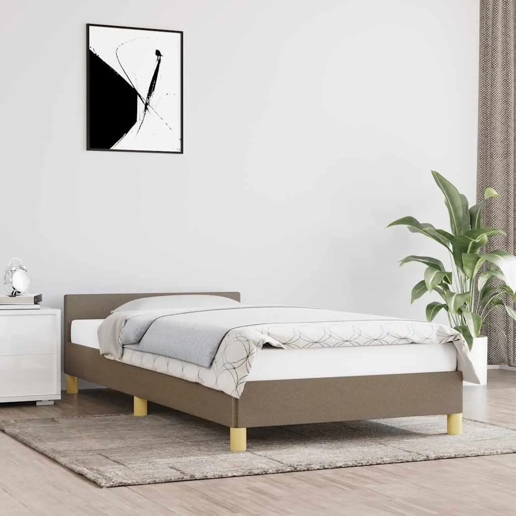 tópszínű szövet ágykeret fejtámlával matrac nélkül 80 x 200 cm