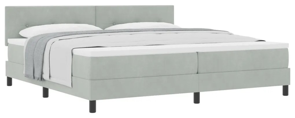 Boxspring Ágy Matraccal Világosszürke 200x200 cm Bársony