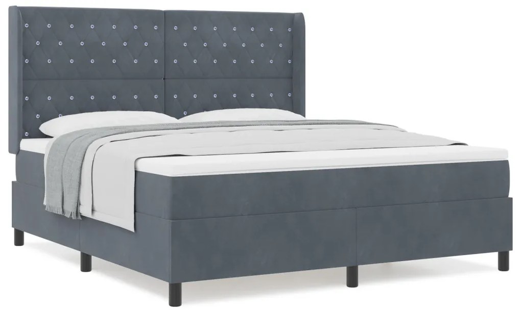 Boxspring Ágy Mattal Sötétszürke 180x200 cm Bársony