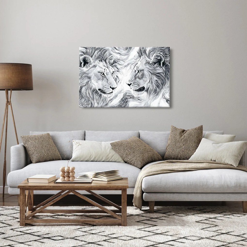 Kép - Rajzolt oroszlánfejek (90x60 cm)