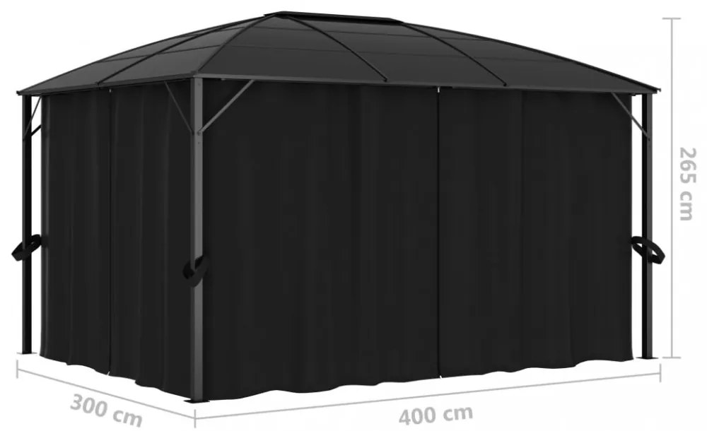 antracitszürke pavilon függönyökkel 400 x 300 x 265 cm