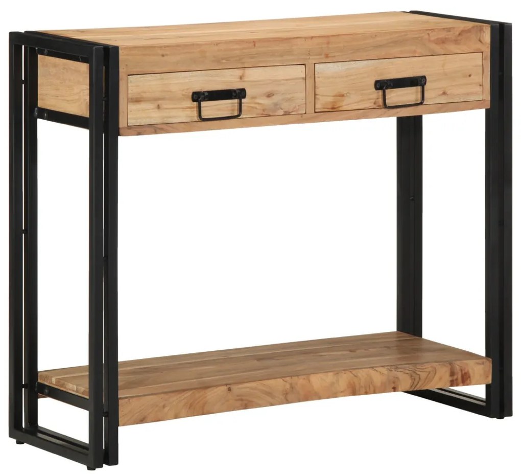 Kisasztal Fekete 90x33x75 cm Tömör akácfa és fém