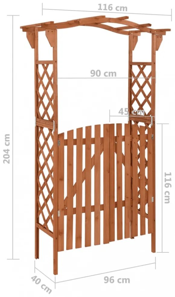tömör fenyőfa pergola kapuval 116 x 40 x 204 cm