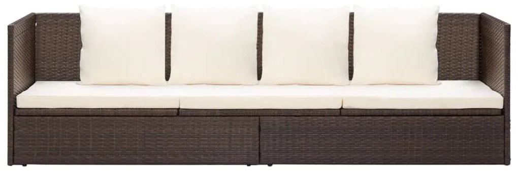 Barna polyrattan kerti ágy hát- és ülőpárnákkal