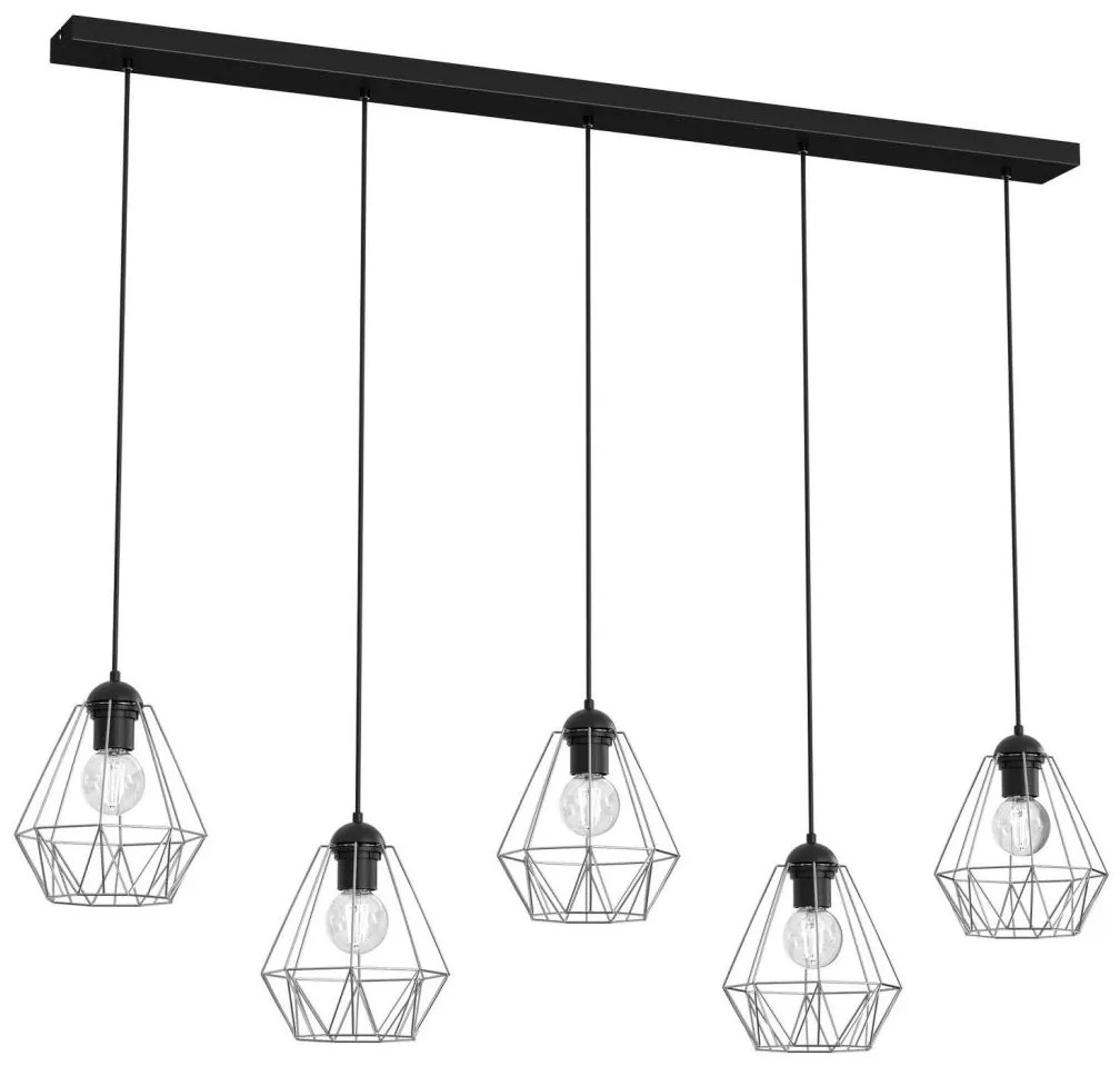 Csillár zsinóron BERGEN 5xE27/60W/230V fekete/fényes króm