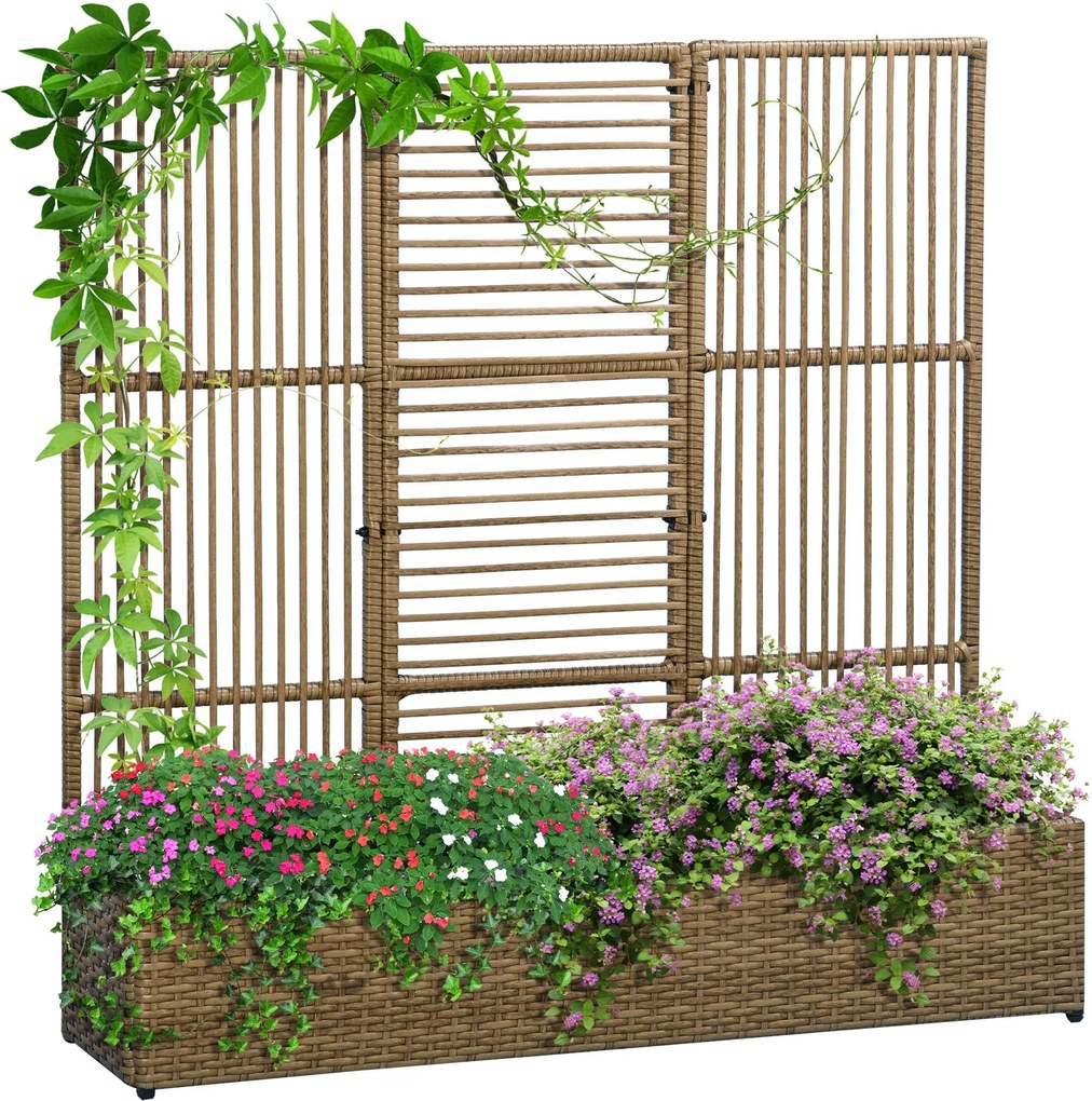 Outsunny Magas Kertágy Trellis-szel Rattan Hatású Virágtartó, Mászó Növényeknek, Virágágyás, Kert, Erkély, 103 x 103 x 29 cm Homok | Aosom