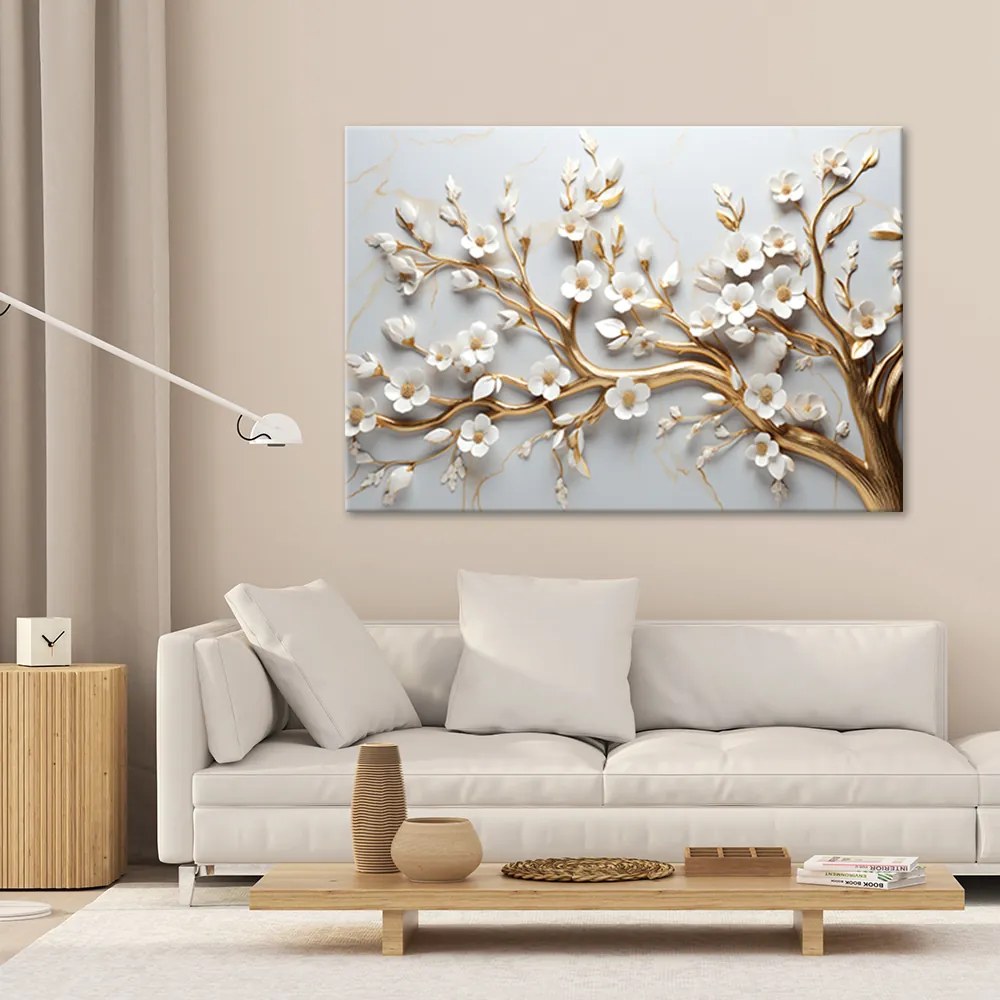 Gario Vászonkép Arany ág fehér magnólia virágokkal Méret: 100 x 70 cm