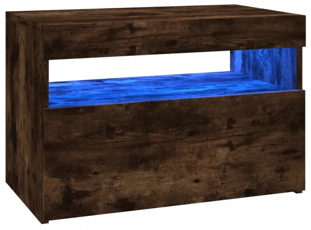2 db barna tölgyszínű TV-szekrény LED-ekkel 60 x 35 x 40 cm