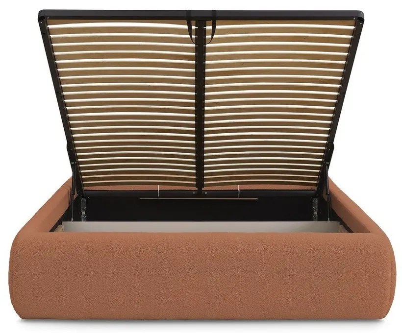 Narancssárga kárpitozott ágyneműtartós-ágytámla nélkül franciaágy ágyráccsal 180x200 cm Inera – Bobochic Paris