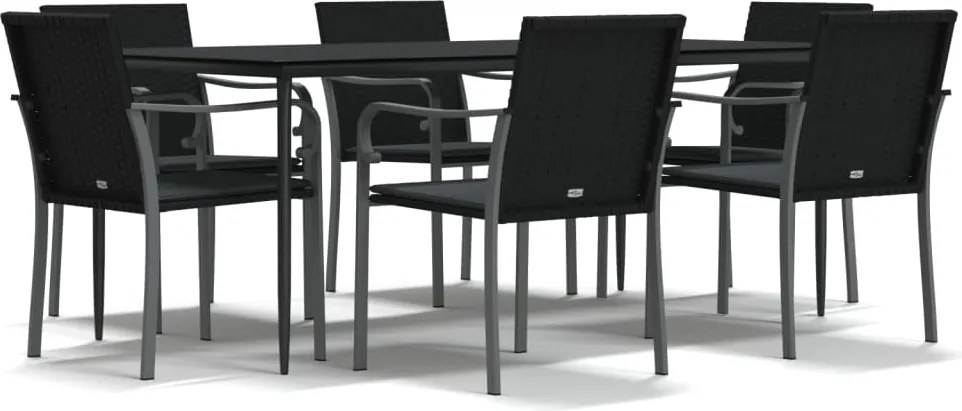vidaXL 7 részes polyrattan és acél kerti étkezőgarnitúra párnával