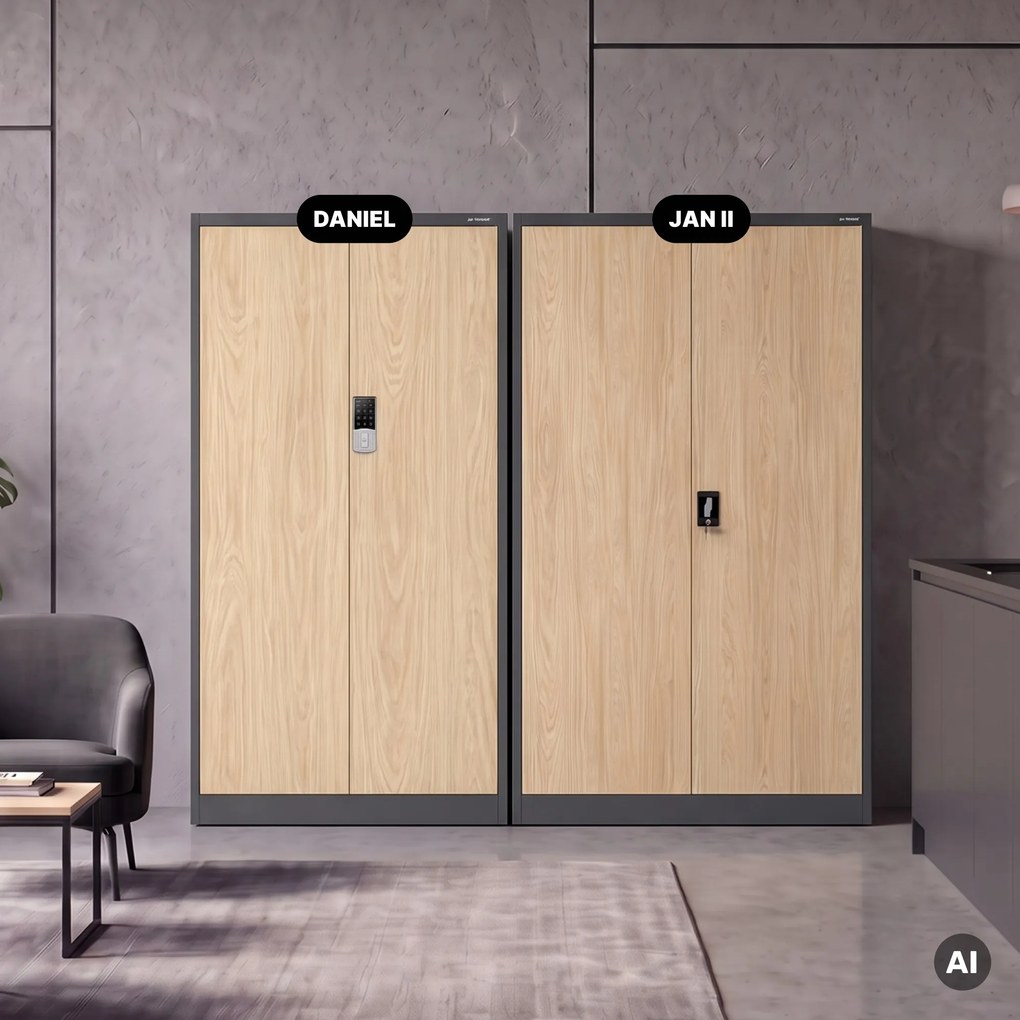 Fém irodai szekrény kódzárral, antracit, sonoma tölgy, 900x1850x400 mm: DANIEL Eco Design